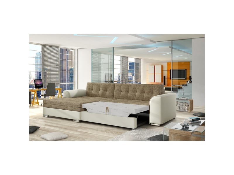  Canapé d'angle convertible conforto 4 places beige et crème – angle gauche  - Conforama D