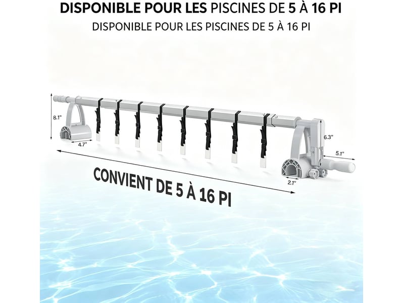 Enrouleur de bâche de piscineen aluminium premium,système d'enroulage pour bâche solaire,1,5-4,8 m,installation fixe,solide et durable,blanc  - Conforama B