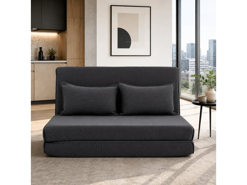  Canapé-lit de sol 135 x 88 x 74 cm en métal et velours côtelé convertible gris foncé chicfurn  - Conforama B