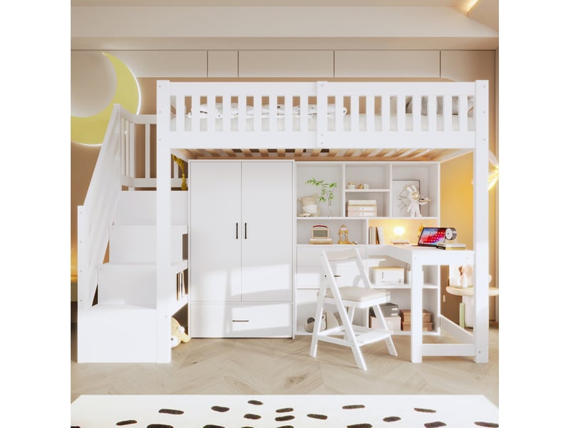 Lit mezzanine enfant 90x200 avec bureau et rangements evryae - Conforama D