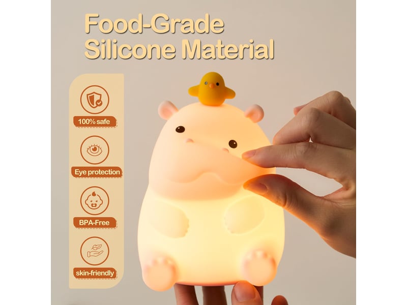  Veilleuse hippopotame led en silicone, lampe animale souple, 2 niveaux de luminosité, décoration chambre d’enfant  - Conforama D