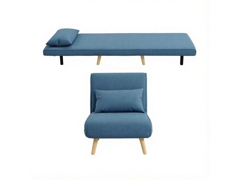  Fauteuil convertible 1 place bleu, dossier réglable 5 positions, lit 195 x 72 cm  - Conforama A
