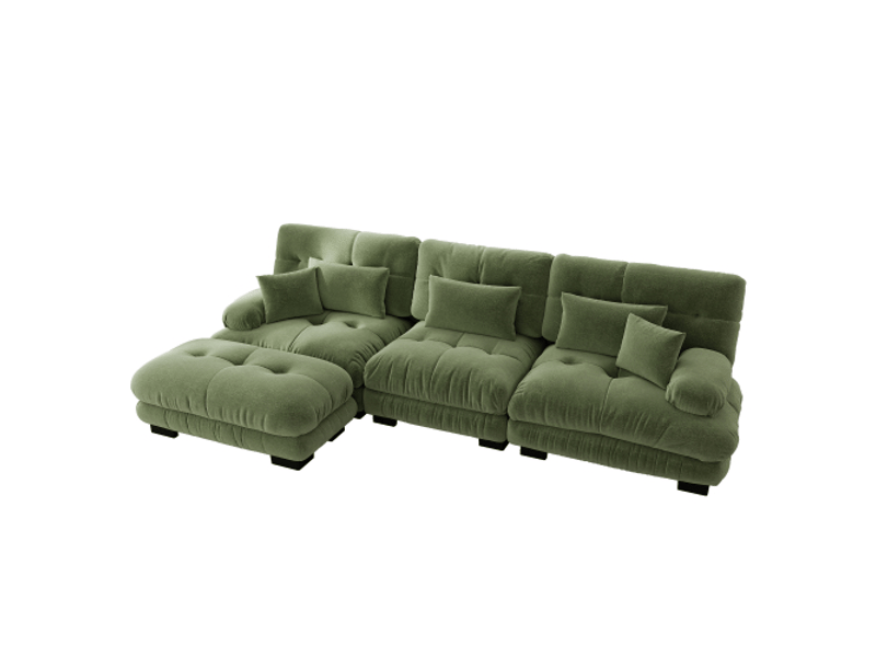  Grand canapé d’angle gris en l, tissu chenille, ottoman inclus, style cloud, confort luxe  - Conforama E