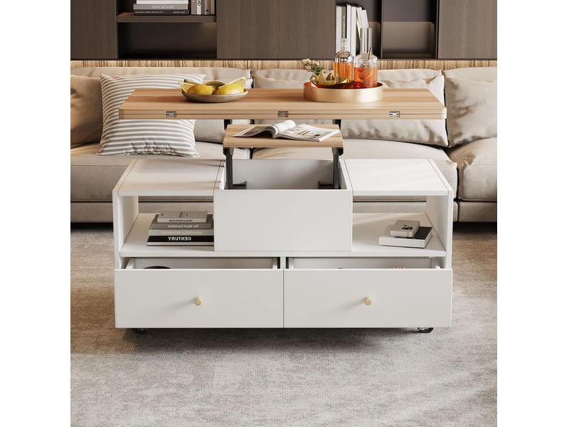 Table basse relevable avec plateau rabattable, 4 tiroirs, roulettes et rangement ouvert pour salon, 100 × 50 × 47,5 cm - Conforama C