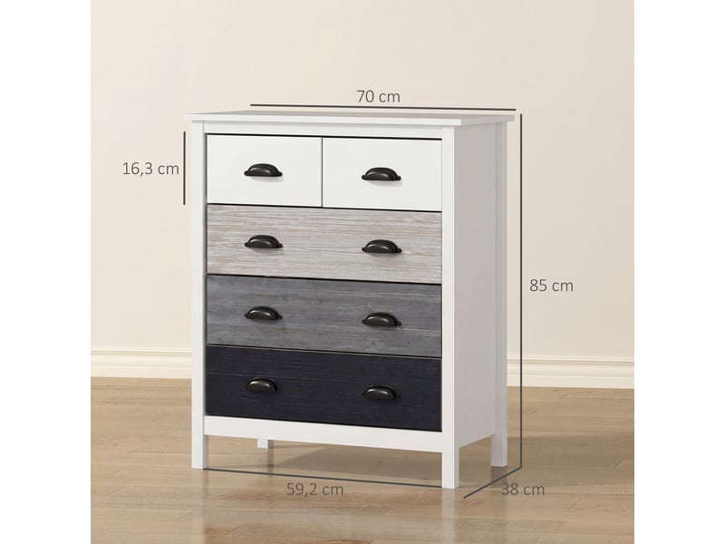  Commode 5 tiroirs mdf et bois de pin blanc 70 x 38 x 85 cm  - Conforama C