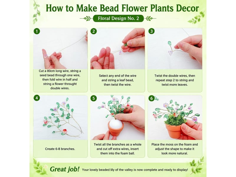  Kit plantes en perles 3000 pièces, fleurs et feuilles en verre, kit diy avec pots outils et tutoriel pour adultes  - Conforama E