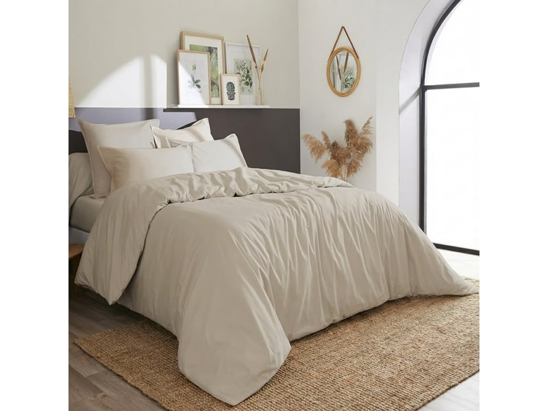  Housse de couette 140x200 cm percale de coton sable PD25274 - Conforama B