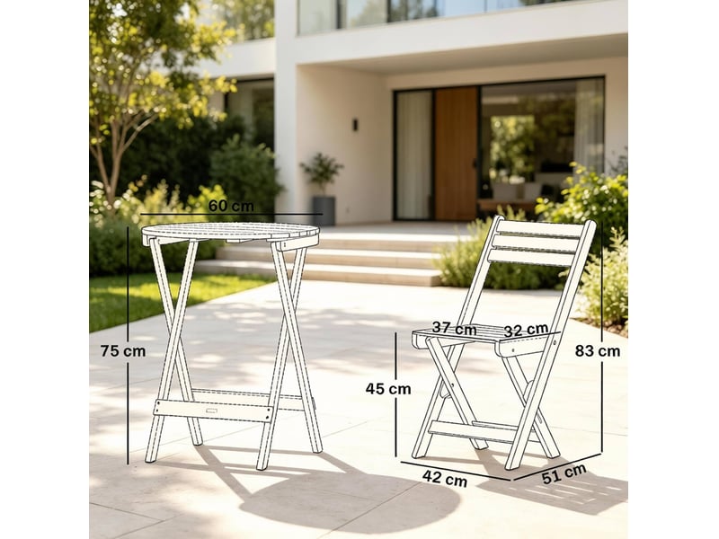 Set bistro de jardin pliant 60x75 cm avec 1 table et 2 chaises bois coloris bois naturel - Conforama B
