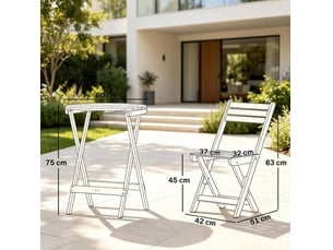 Set bistro de jardin pliant 60x75 cm avec 1 table et 2 chaises bois coloris bois naturel