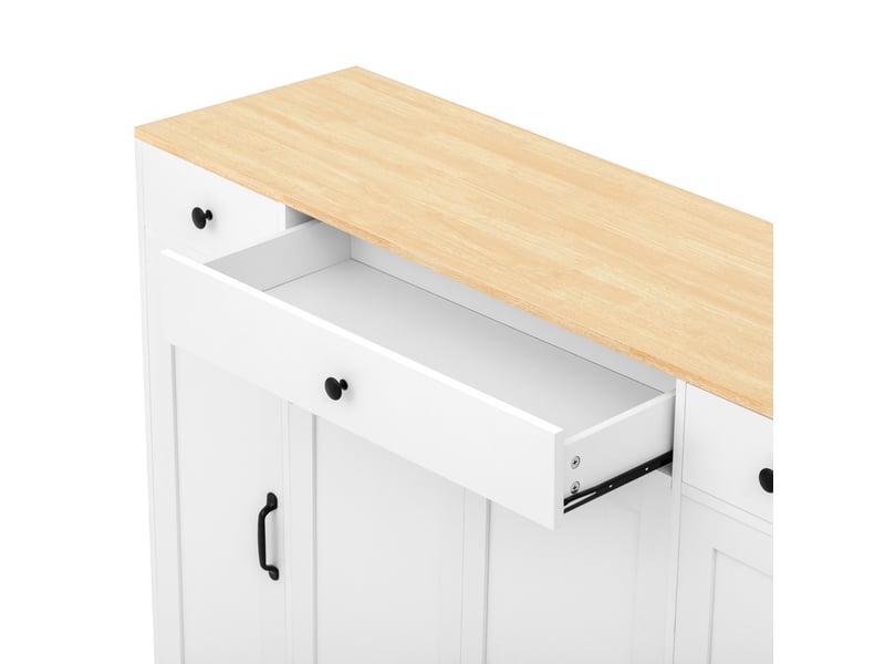  Desserte de cuisine 3 tiroirs 2 portes 136x65x90 cm en mdf blanc et naturel  - Conforama R