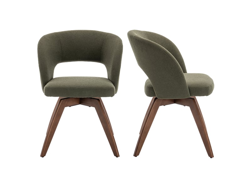  Lot de 2 chaises en bois foncé et tissu boucle vert kaki holly  - Conforama C