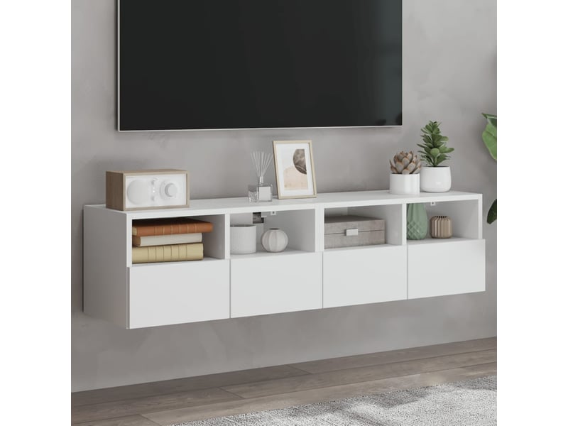  Meubles tv - banc tv - meuble de rangement muraux 2 pcs blanc 60x30x30 cm bois d'ingénierie  - Conforama B