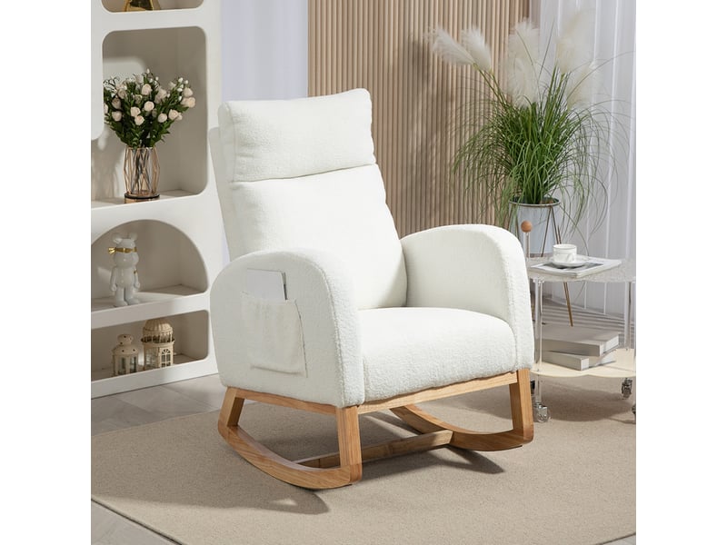  Fauteuil à bascule, inclinable, rembourrage épais, revêtement confortable, structure en bois, capacité de charge jusqu'à 120 kg, blanc crème  - Conforama D