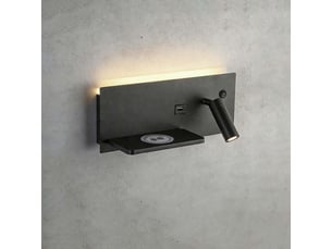 Applique murale led multifonction, lampe de chevet avec chargeur sans fil, usb, étagère et lampe de lecture pour chambre, noir, droite