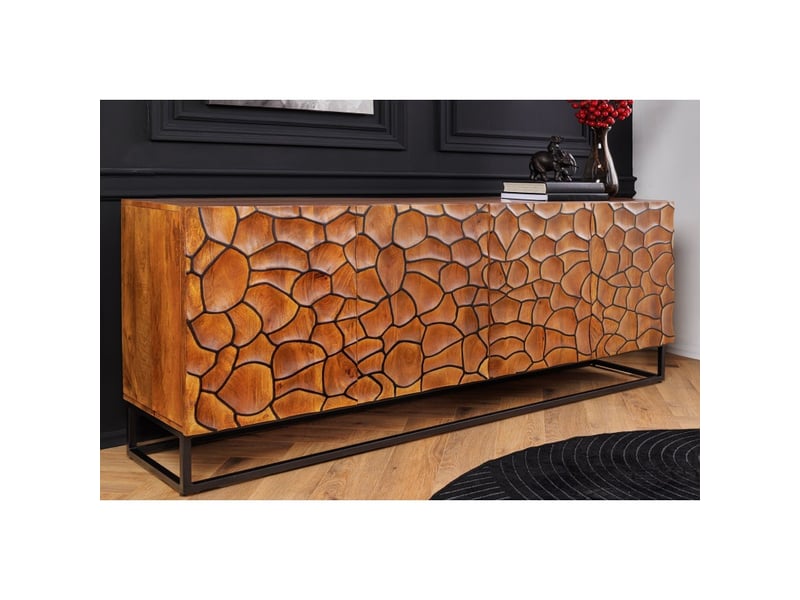 Buffet terrakan 180 cm – bois massif de manguier marron – façade sculptée 3d - Conforama B