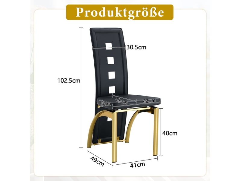  Lot de 6 chaises de salle à manger 43x49x102,5 cm dossier à motifs ajourés métal et polyuréthane (pu) noir et doré  - Conforama E