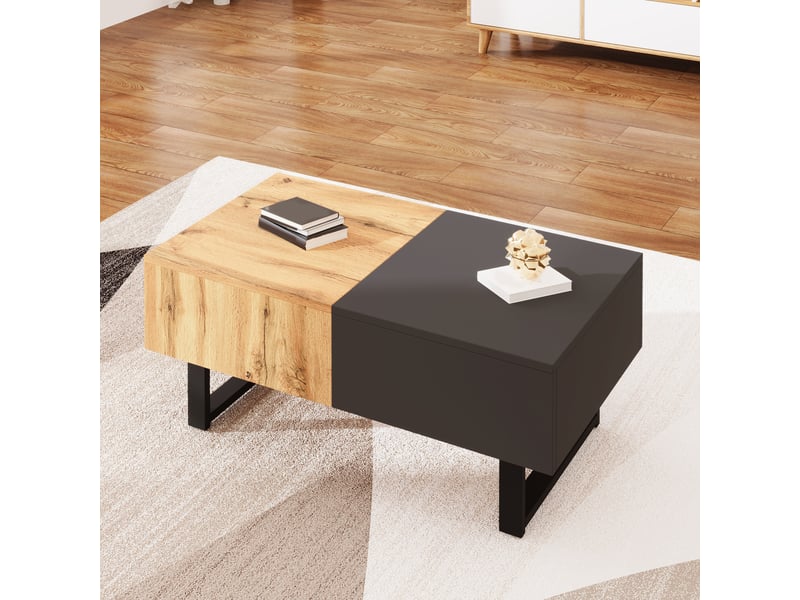  Table basse coulissante moderne et multifonctionnelle avec rangement dissimulé, structure en bois et métal de haute qualité, idéale pour le salon et le bureau, facile à installer, 155 x 55 x 40 cm  - Conforama E