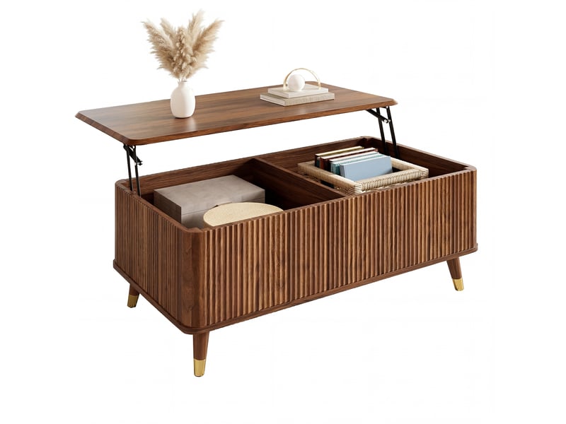  Table basse 97x52x56,5 cm plateau réglable mdf noyer  - Conforama A