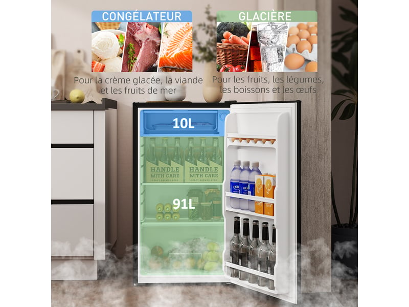 Réfrigérateur congélateur petit réfrigérateur 91 l étagères modulables design sous-comptoir noir 47,5 x 44,2 x 84 cm - Conforama A