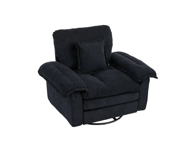  Fauteuil 116x84x96 cm, pivotant 360°, assise confort, coussin de soutien, pour salon, chambre, bureau, chenille noir  - Conforama A
