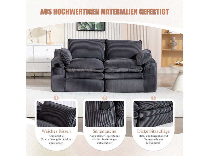 Canapé droit fixe 2 places tissu gris canapé compressible - Conforama D