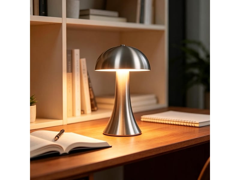 Lampe de table métal sans fil, design champignon – rechargeable usb, variateur tactile, vintage, pour intérieur et extérieur-argent  - Conforama E