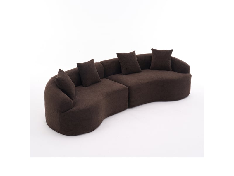  Canapé modulable 4 places incurvé en chenille marron foncé  275x115x63 cm, sans montage  - Conforama R