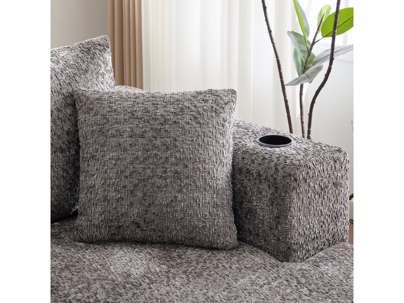  Canapé d'angle modulable sans montage 261x165 cm - canapé en l gris avec porte-gobelets  - Conforama E