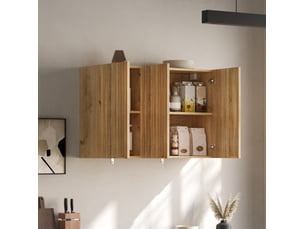 Meuble mural 90x29x60 cm à 3 portes, finition bois naturel