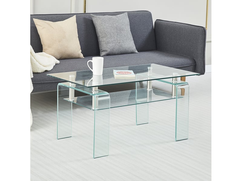  Table basse 100x55x45 cm en verre trempé transparent à 2 niveaux  - Conforama B
