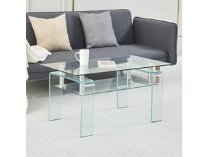 Table basse 100x55x45 cm en verre trempé transparent à 2 niveaux