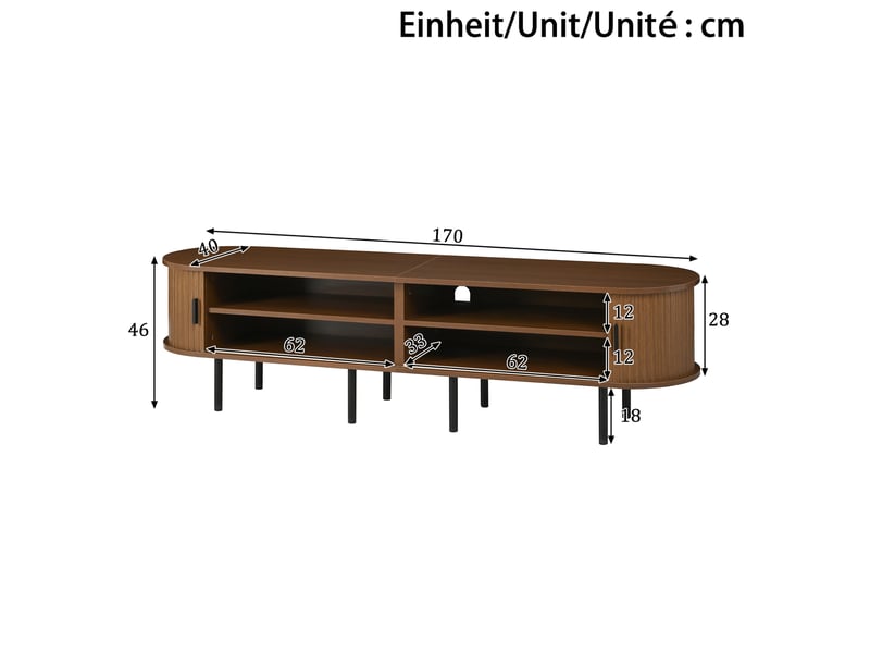  Meuble tv rectangulaire avec portes coulissantes et 2 niches ouvertes, mdf, pieds en métal, style moderne  - Conforama C