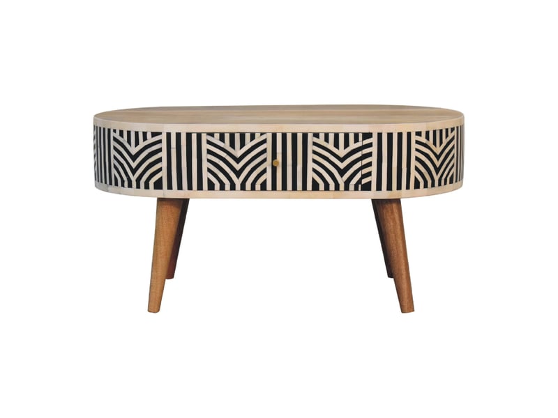  Artisan furniture bois massif edessa incrustations en os table basse, drawers, marron, noir &amp; blanc  - Conforama A