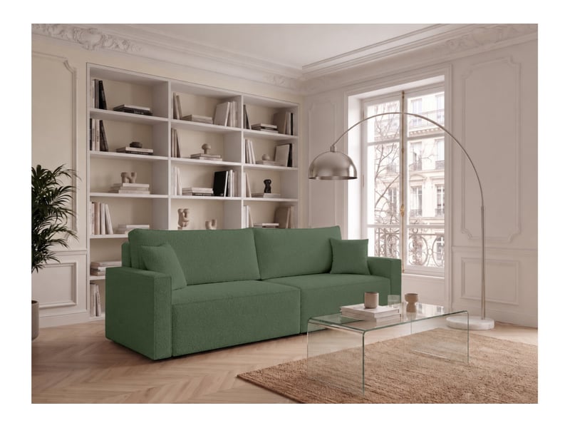 Farah - canapé droit 3 places convertible accoudoirs slim en tissu bouclettes généreuses  - Conforama B