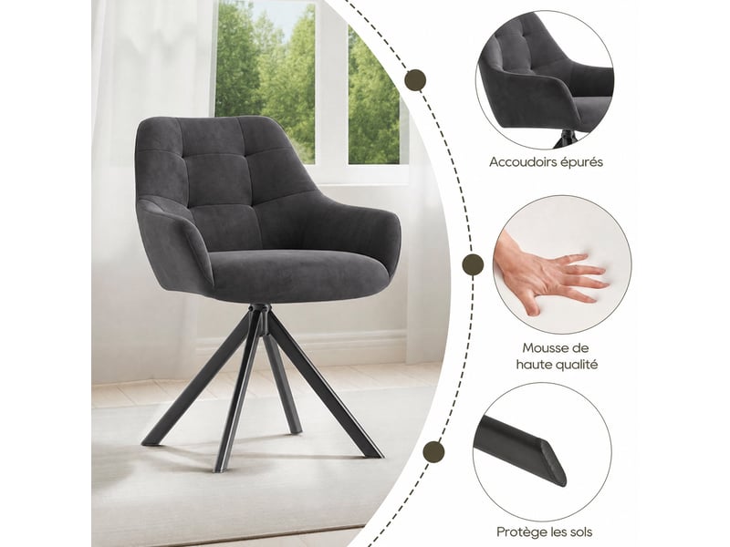  Lot 4 chaise pivotante premium avec demi-accoudoirs - chaise rotation à 360°base métallique haute stabilité, gris  - Conforama E