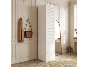 Armoire à porte lamellée avec penderie et 3 niches, pour chambre, en panneau de particules blanc, 45 × 50 × 200 cm