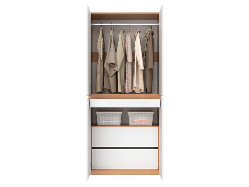  Armoire,90x50x200 cm,4 portes avec rangement,mdf,blanc et effet chêne  - Conforama A