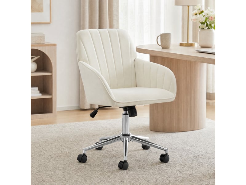  Chaise de bureau pivotante avec hauteur réglable - lpospi - dossier ergonomique, velours - blanc  - Conforama C