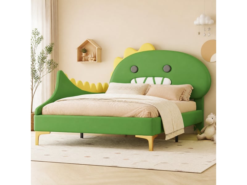  Lit enfant tcqpz 90 x 200 cm forme dinosaure pu vert  - Conforama B