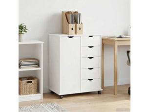 Caisson roulant de bureau, meuble de rangement 63,5 x 39 x 79 cm bois de pin massif blanc