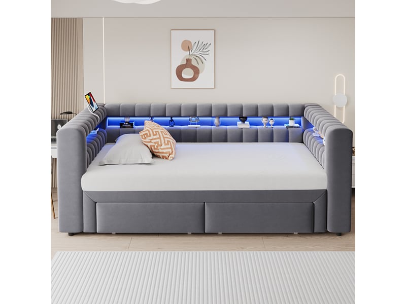  Canapé-lit velours 90x190180x190 avec rangement gris foncé  - Conforama D