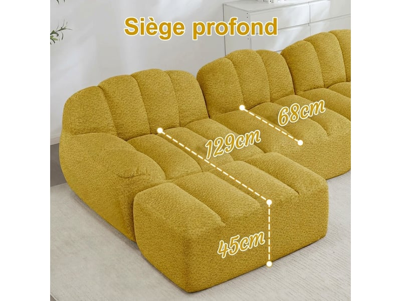 Canapé modulaire en l 3 places avec ottoman - assise profonde 288 x 165 cm en tissu doux - Conforama D