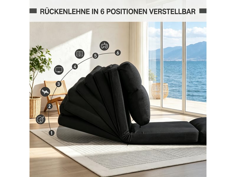  Fauteuil relax réglable au sol convertible, canapé pliable en tissu doux avec inclinaison 90-180°  - Conforama D
