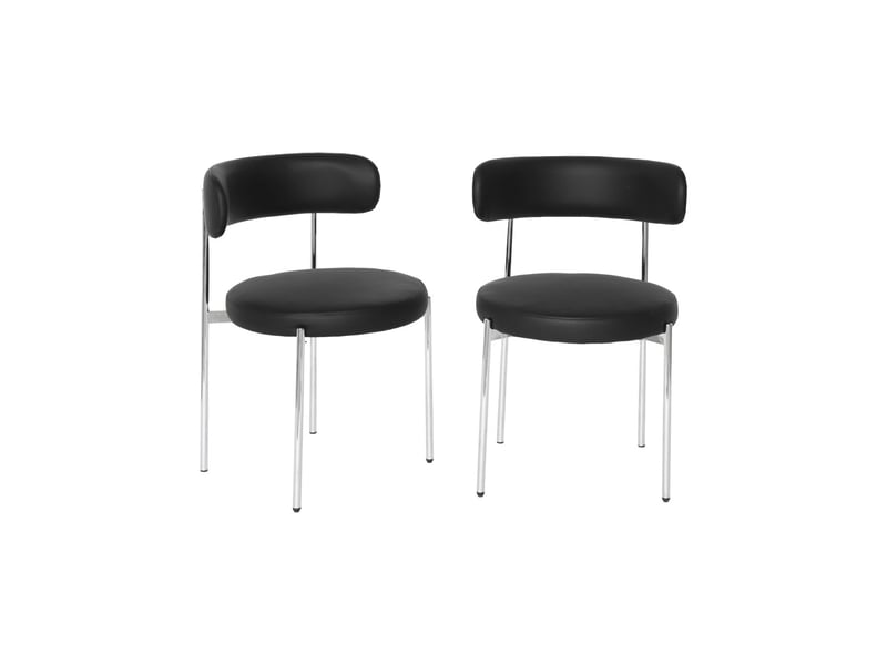  Lot de 2 chaises rondes vintage acier chromé et simili cuir noir - lola  - Conforama A