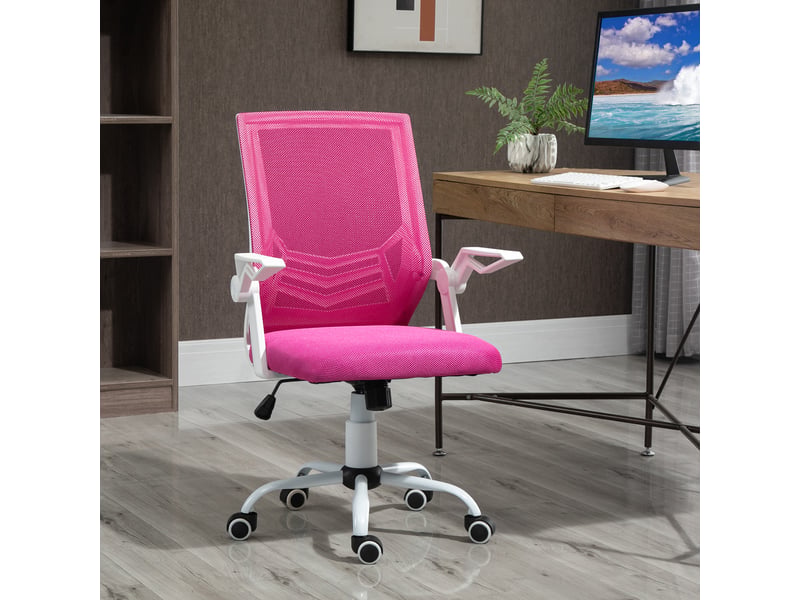  Chaise bureau ergonomique, lombaire, accoudoirs rabattables, maille respirante, max 120 kg, rose.  - Conforama D