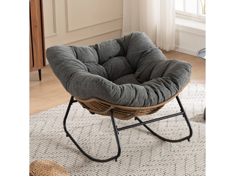  Fauteuil à bascule en chenille - 102x98x77 cm - chaise berçante ergonomique cadre métal détente salon chambre - gris  - Conforama B