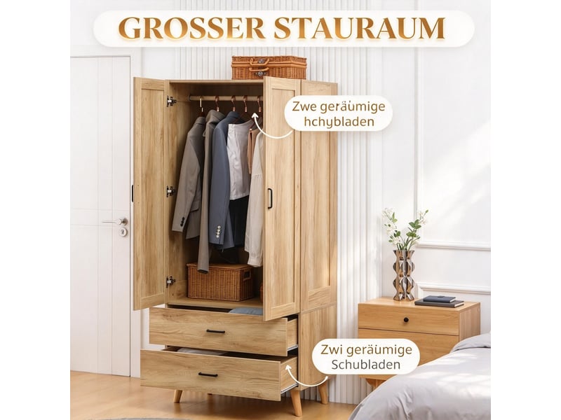  Armoire de chambre - armoire de rangement avec 2 portes, 2 tiroirs et tringle à vêtements (uniquement avec l'armoire)  - Conforama W