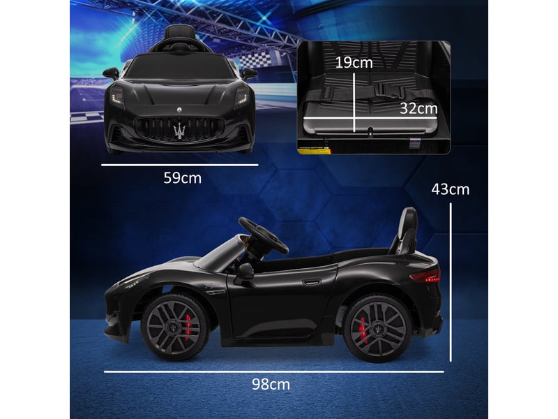  Voiture électrique pour enfants sous licence maserati gran turismo folgore, 12v avec télécommande, de 3 à 5 ans, noir  - Conforama E