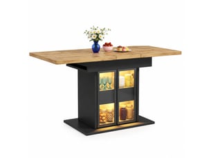Table à manger extensible avec rangement et éclairage rgb - mdf noir, 110 × 80 × 77,9 cm