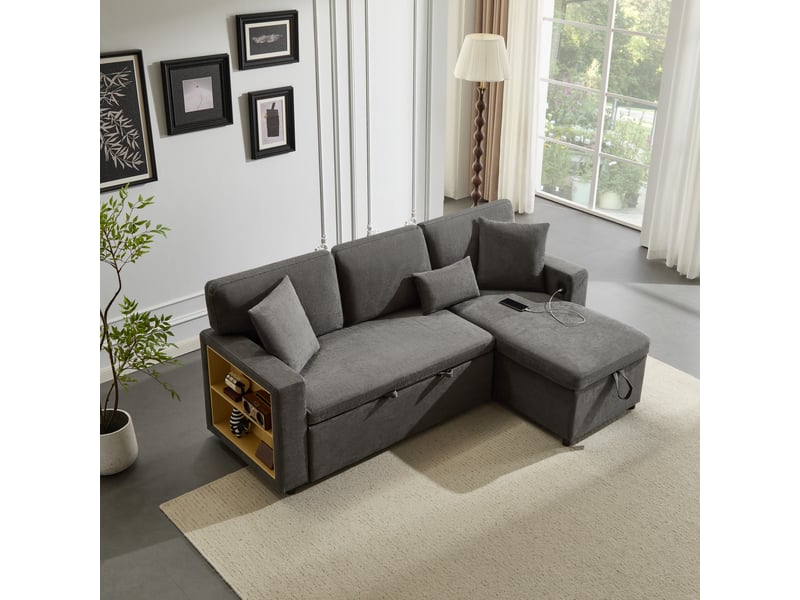 Canapé d'angle convertible - convertible en lit - tissu oxford doux - port usb intégré 214x131x87cm - Conforama E